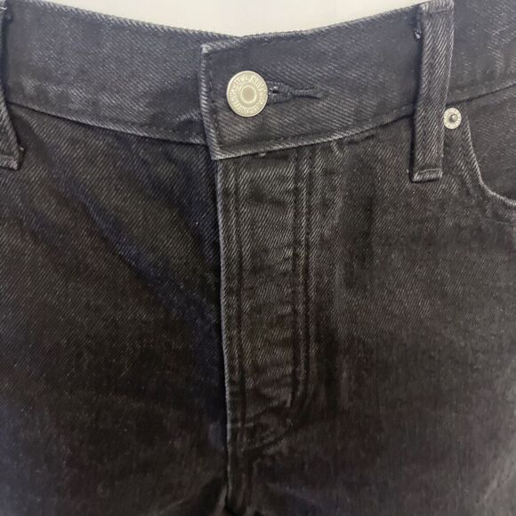 Old Navy High Rise Black Slouchy Straight Distressed Short Button Zip Pockets 12 - Picture 2 of 10